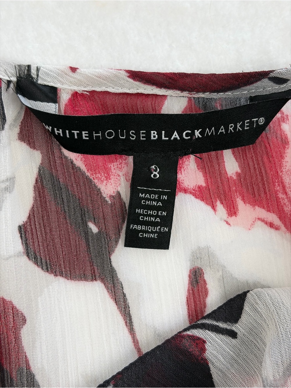 White House Black Market‎ Red, Black & White Floral Tie-Waist Blouse - Picture 4 of 8